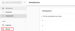 Menu di Google Search Console per invio sitemap