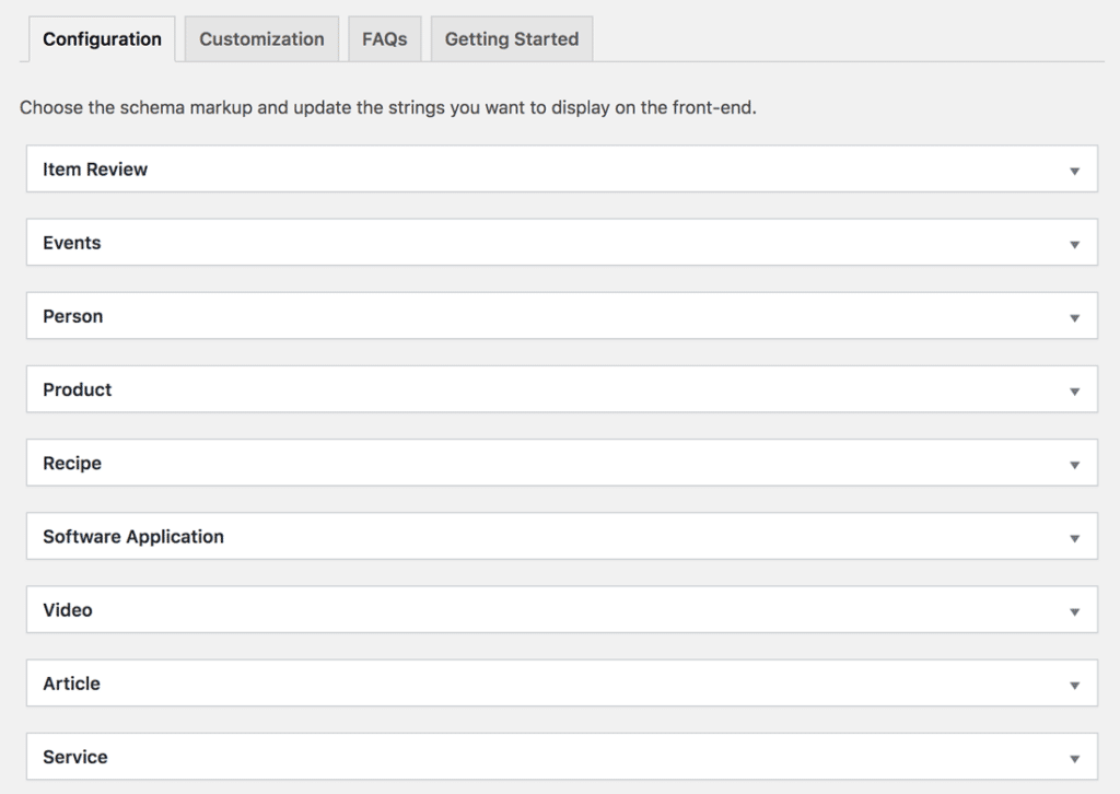 La dashboard del plug-in rich snippet e schema markup per WordPress